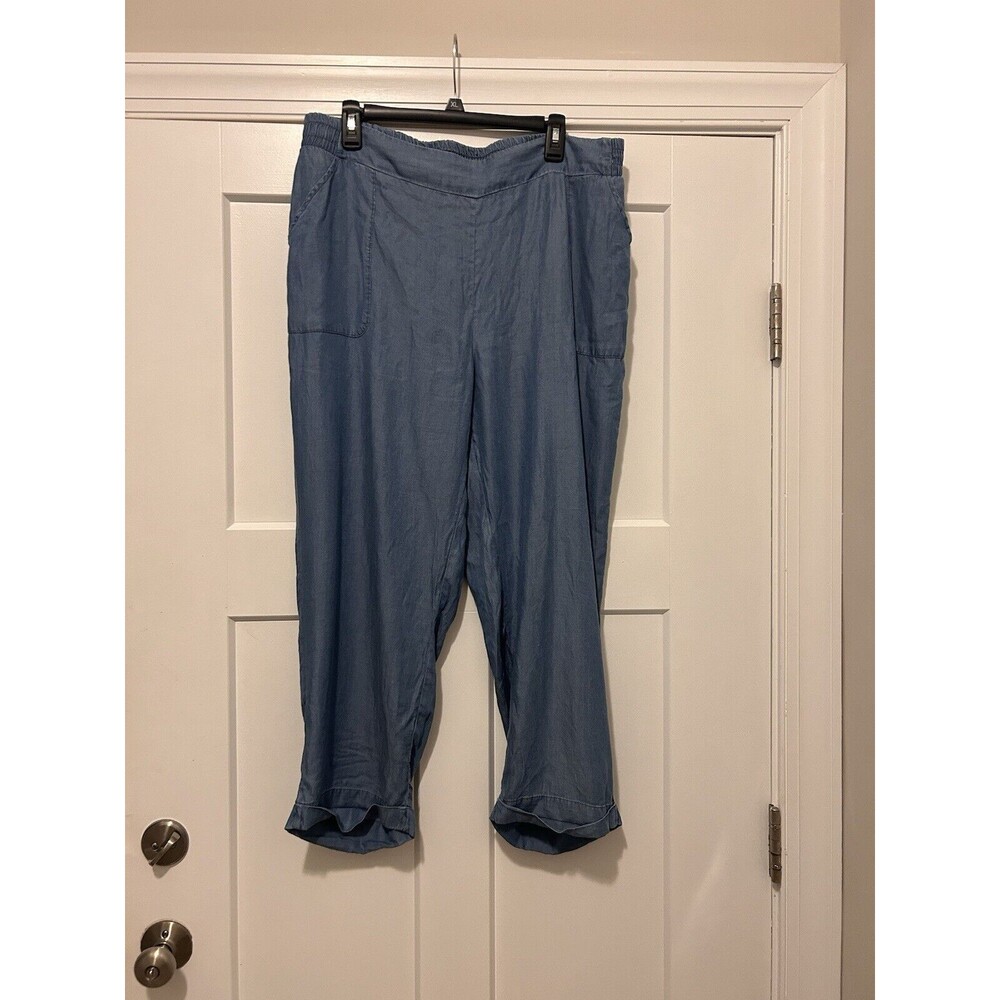 CATO Women’s SIZE 14/16 BLUE LYOCELL CHAMBRAY WIDE LEG PALAZZO Pants Pockets